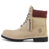 6 Inch Premium Waterproof Boots “Beige Nubuck with Burgundy Collar”