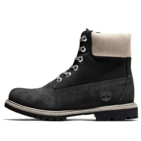 6 Inch Premium Waterproof Boots “Black Nubuck with Beige Corduroy Collar”