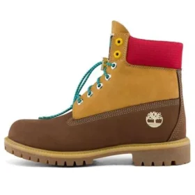 Premium 6 Inch Waterproof Wide Fit Boots “Brown Nubuck with Yellow and Red Collar”