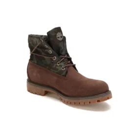 Roll Top Mid-Top Boots “Brown Green Camouflage Print”